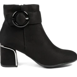 Smart Block-Heeled Long Boots - Black Faux Suede
