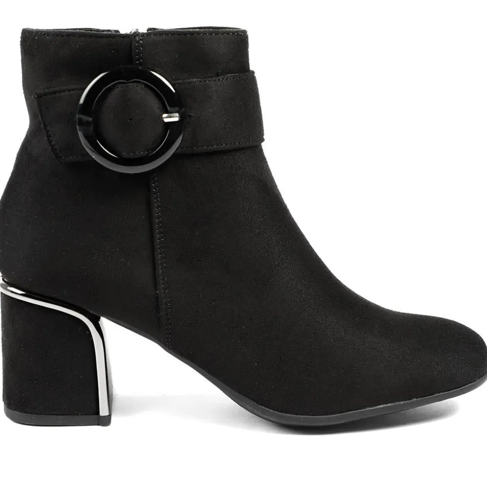 Smart Block-Heeled Long Boots - Black Faux Suede