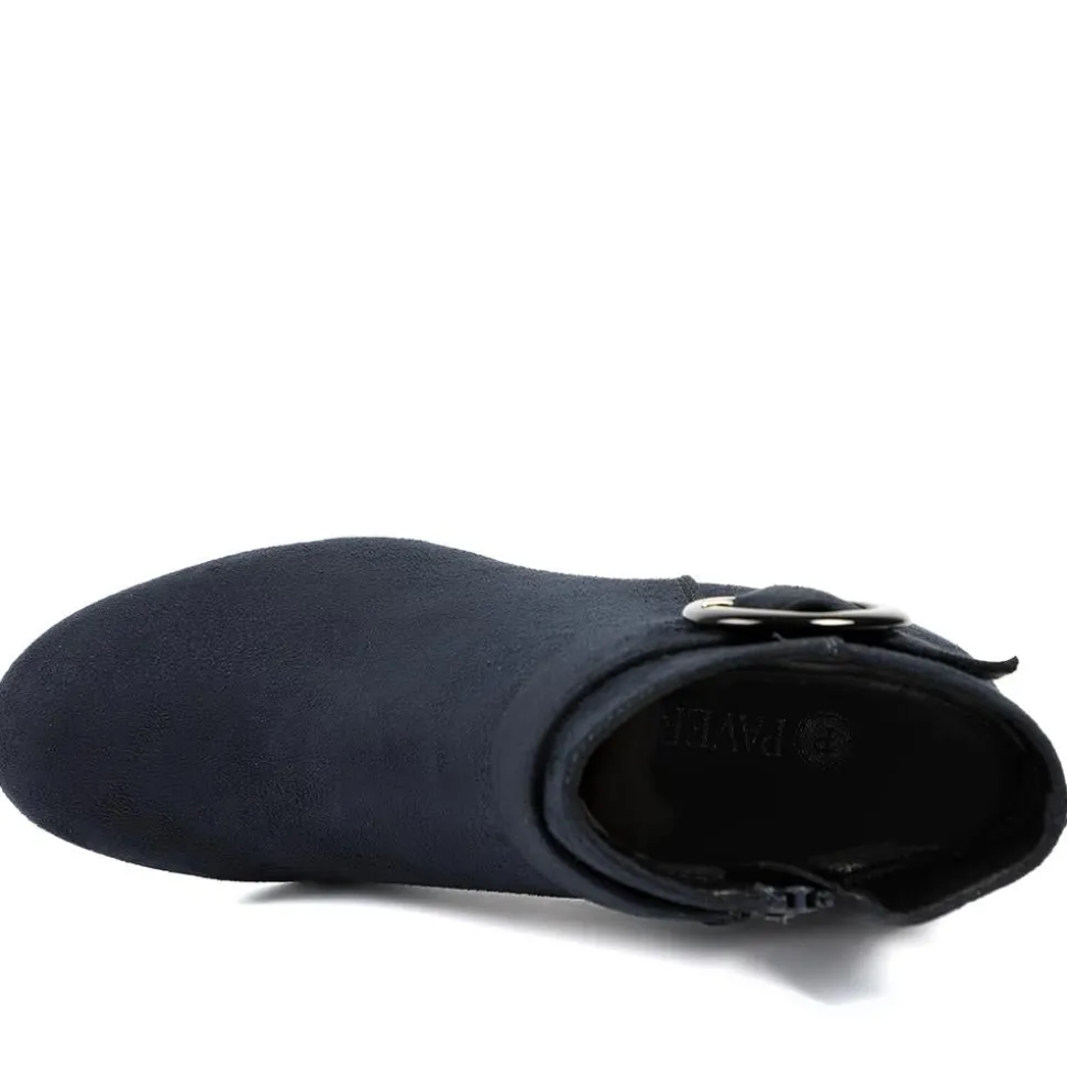 Smart Block-Heeled Long Boots - Navy Faux Suede