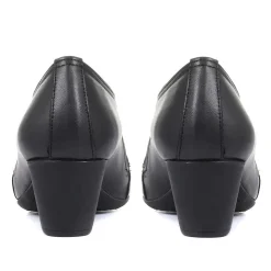 Smart Block Heel Leather Slip On Shoes - Black