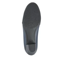 Smart Block Heel Leather Slip On Shoes - Navy