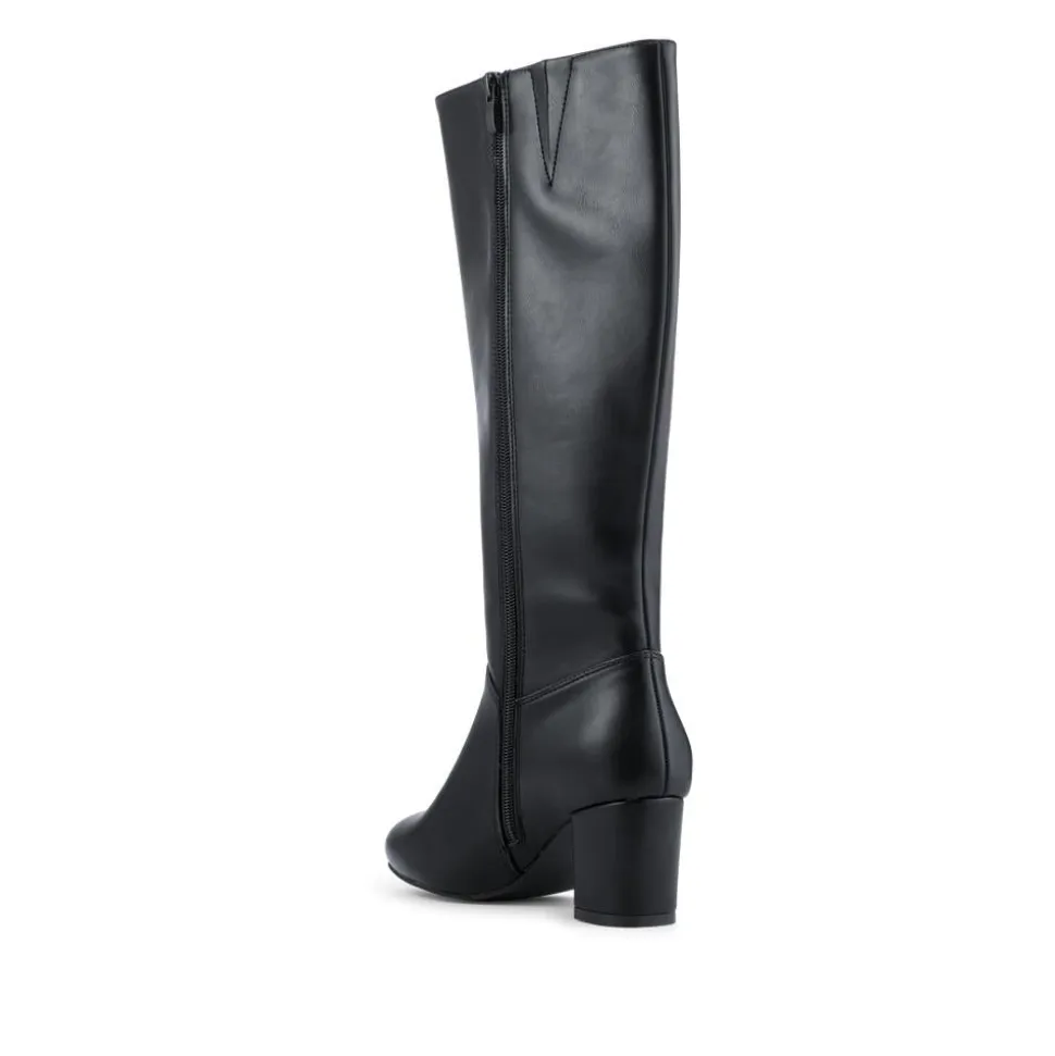 Smart Block Heel Long Boots With Inside Zip - Black