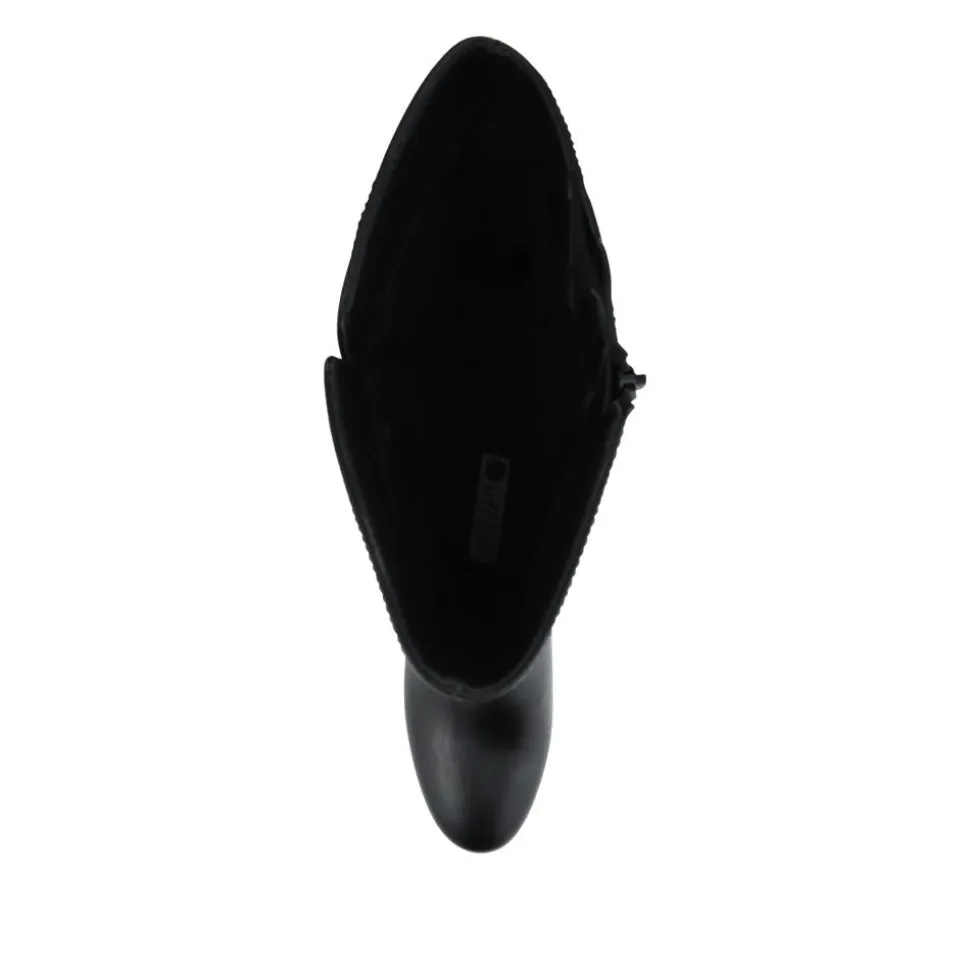 Smart Block Heel Long Boots With Inside Zip - Black