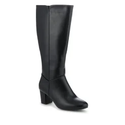 Smart Block Heel Long Boots With Inside Zip - Black