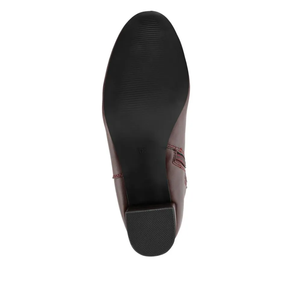 Smart Block Heel Long Boots With Inside Zip - Burgundy