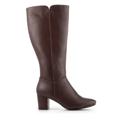 Smart Block Heel Long Boots With Inside Zip - Burgundy