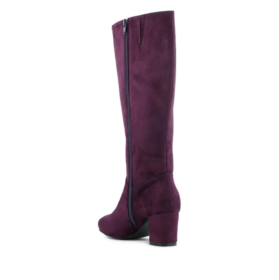 Smart Block Heel Long Boots With Inside Zip - Purple