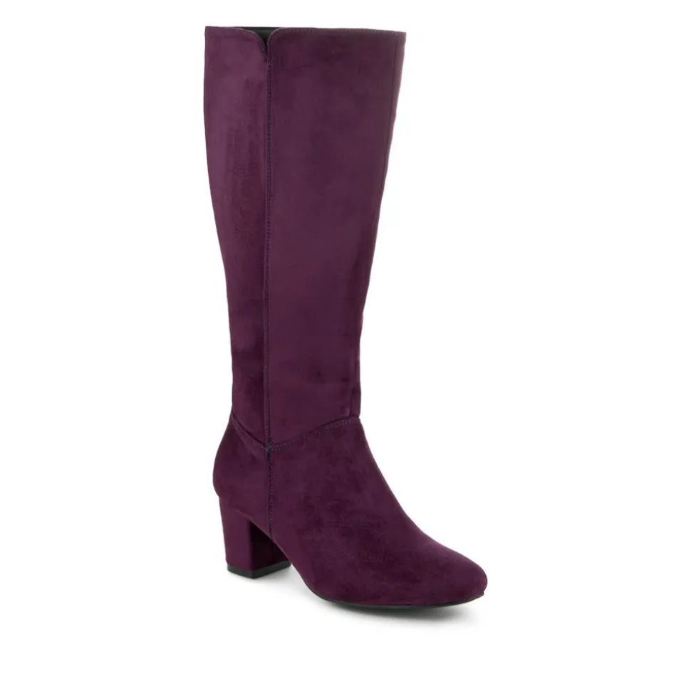Smart Block Heel Long Boots With Inside Zip - Purple