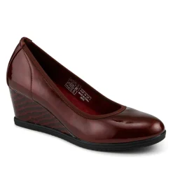 Smart Cushioned Wedge Heel Pumps - Burgundy Patent