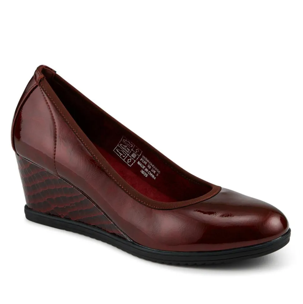 Smart Cushioned Wedge Heel Pumps - Burgundy Patent