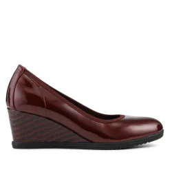 Smart Cushioned Wedge Heel Pumps - Burgundy Patent