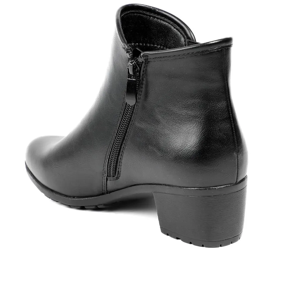 Smart Faux Leather Ankle Boots With Zip Fastening - Black