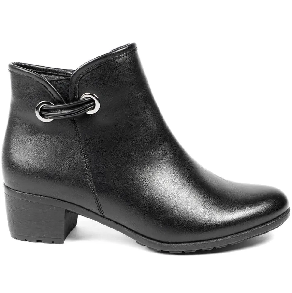 Smart Faux Leather Ankle Boots With Zip Fastening - Black