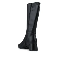 Smart Flare Heel Calf Length Boots - Black