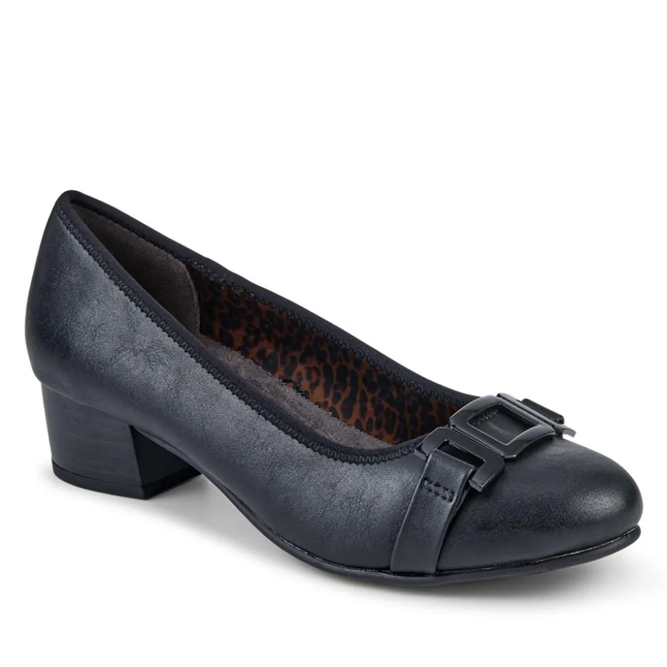 Smart Heeled Buckle Court Shoes - Black