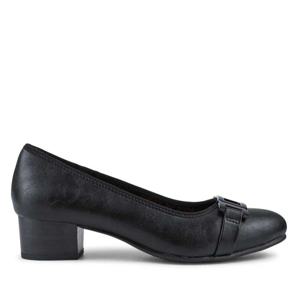 Smart Heeled Buckle Court Shoes - Black