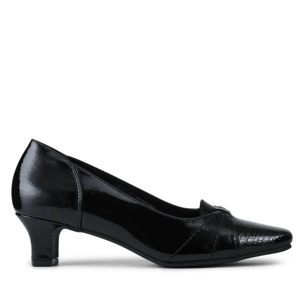 Smart Kitten Heel Court Shoes - Black Patent