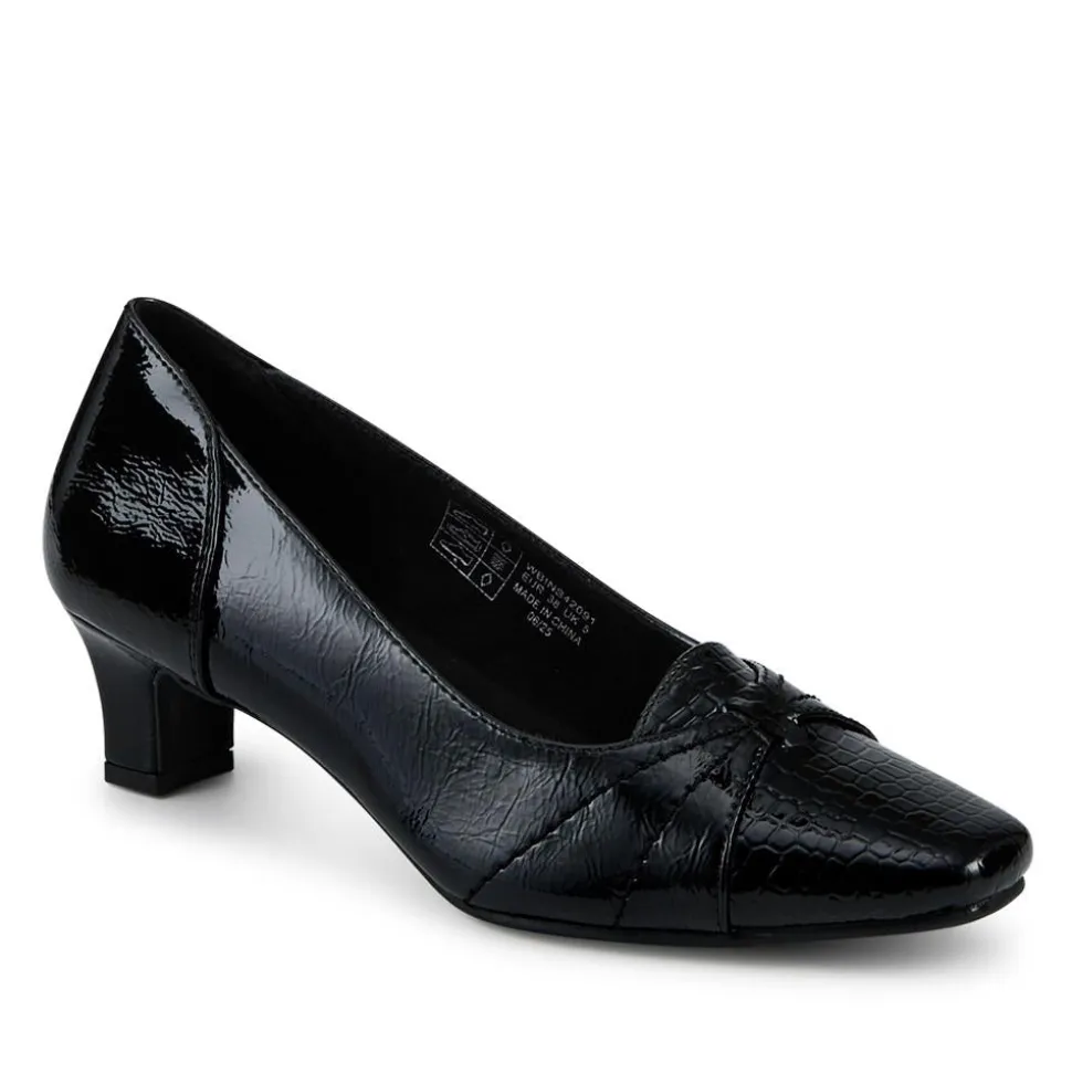 Smart Kitten Heel Court Shoes - Black Patent