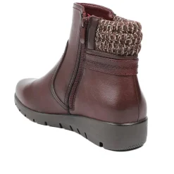 Smart Knitted Cuff Wedged Ankle Boots - Burgundy