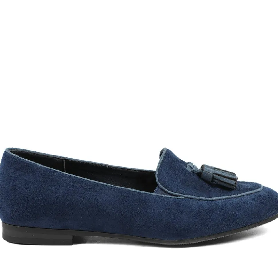 Smart Tasselled Heeled Loafers - Navy