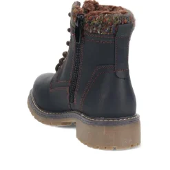 Soft-Cuffed Lace-Up Ankle Boots - Black