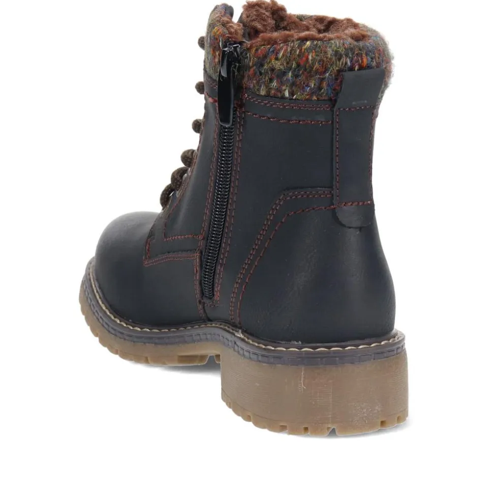 Soft-Cuffed Lace-Up Ankle Boots - Black