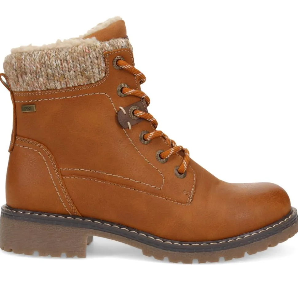 Soft-Cuffed Lace-Up Ankle Boots - Cognac