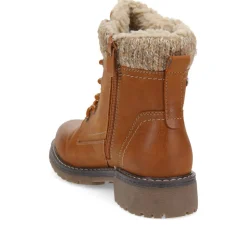 Soft-Cuffed Lace-Up Ankle Boots - Cognac