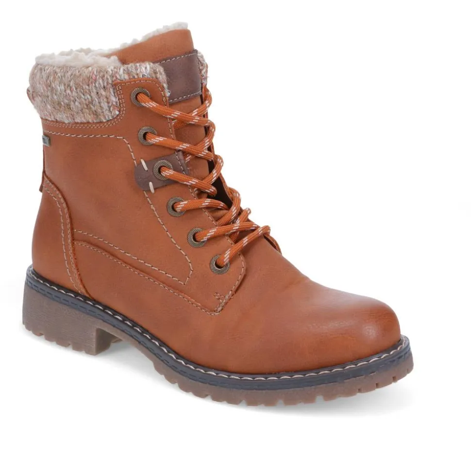 Soft-Cuffed Lace-Up Ankle Boots - Cognac