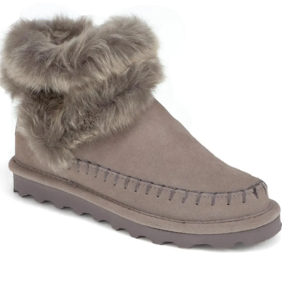 Soft Faux-Fur-Cuffed Ankle Boots - Grey Suede