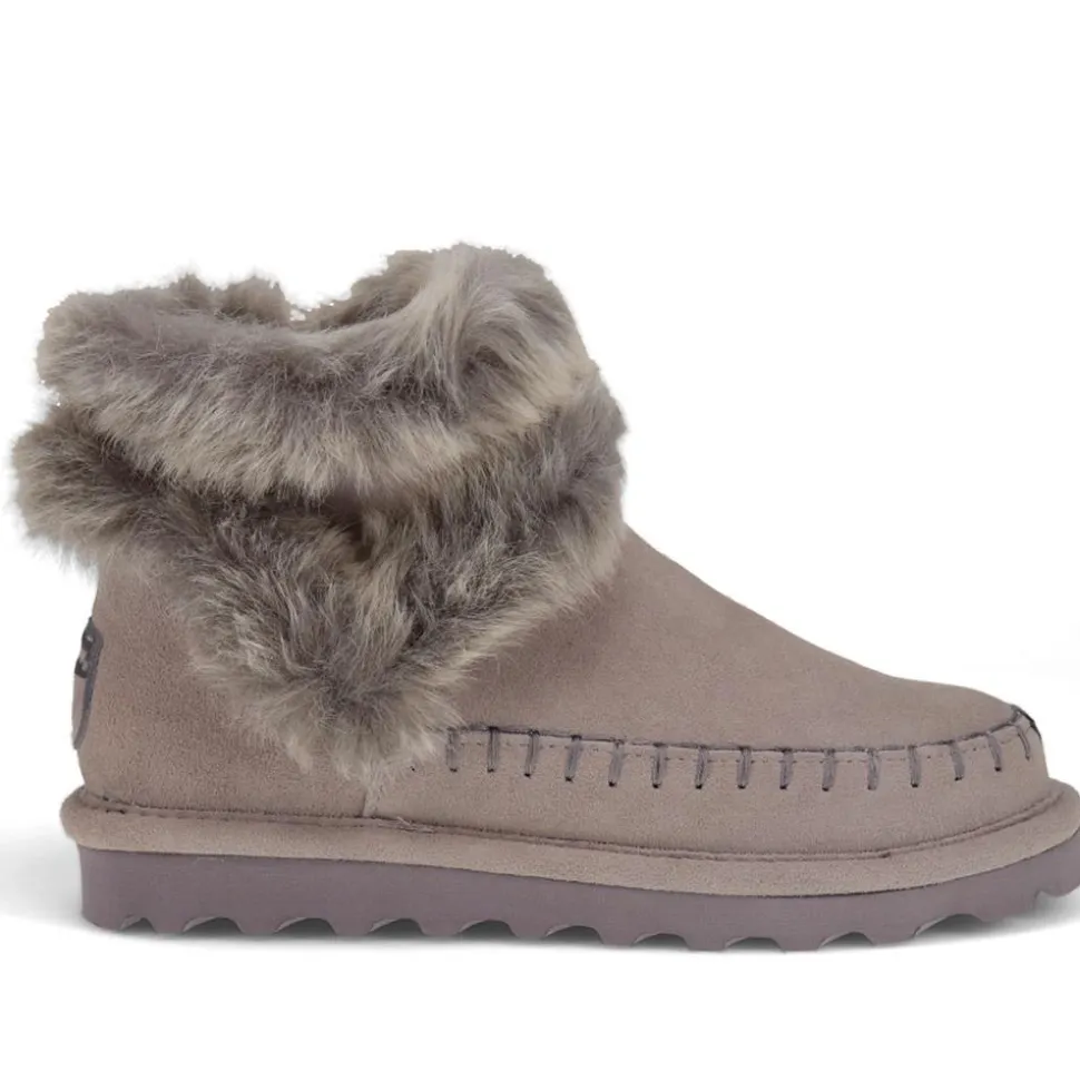 Soft Faux-Fur-Cuffed Ankle Boots - Grey Suede