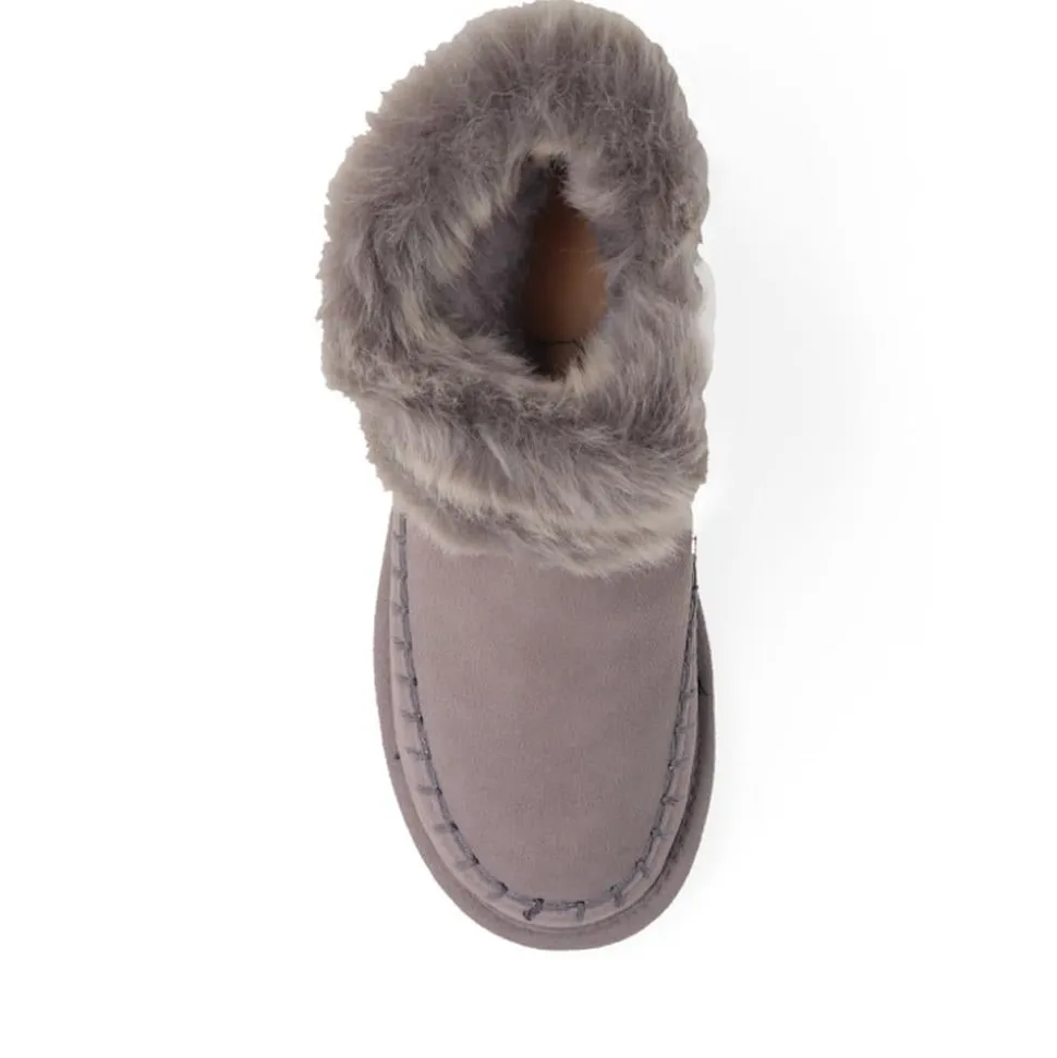 Soft Faux-Fur-Cuffed Ankle Boots - Grey Suede