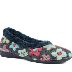 Soft Floral Full Slippers - Navy Multi
