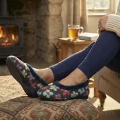 Soft Floral Full Slippers - Navy Multi