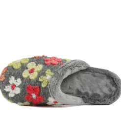 Soft Floral Mule Slippers - Grey Multi