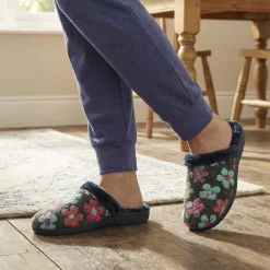 Soft Floral Mule Slippers - Navy Multi