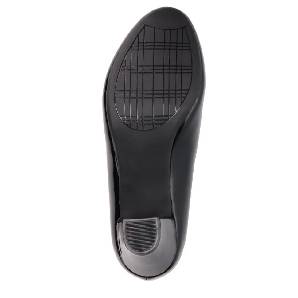 Stacked-Heel Court Shoes - Black Patent