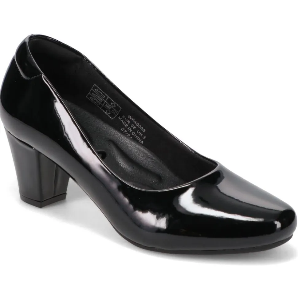 Stacked-Heel Court Shoes - Black Patent