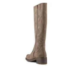 Stacked Heel Zip Up Long Boots - Taupe
