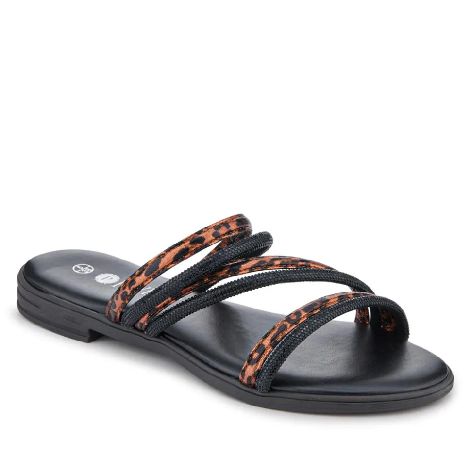 Strappy Cushioned Mules - Black Leopard
