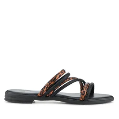 Strappy Cushioned Mules - Black Leopard