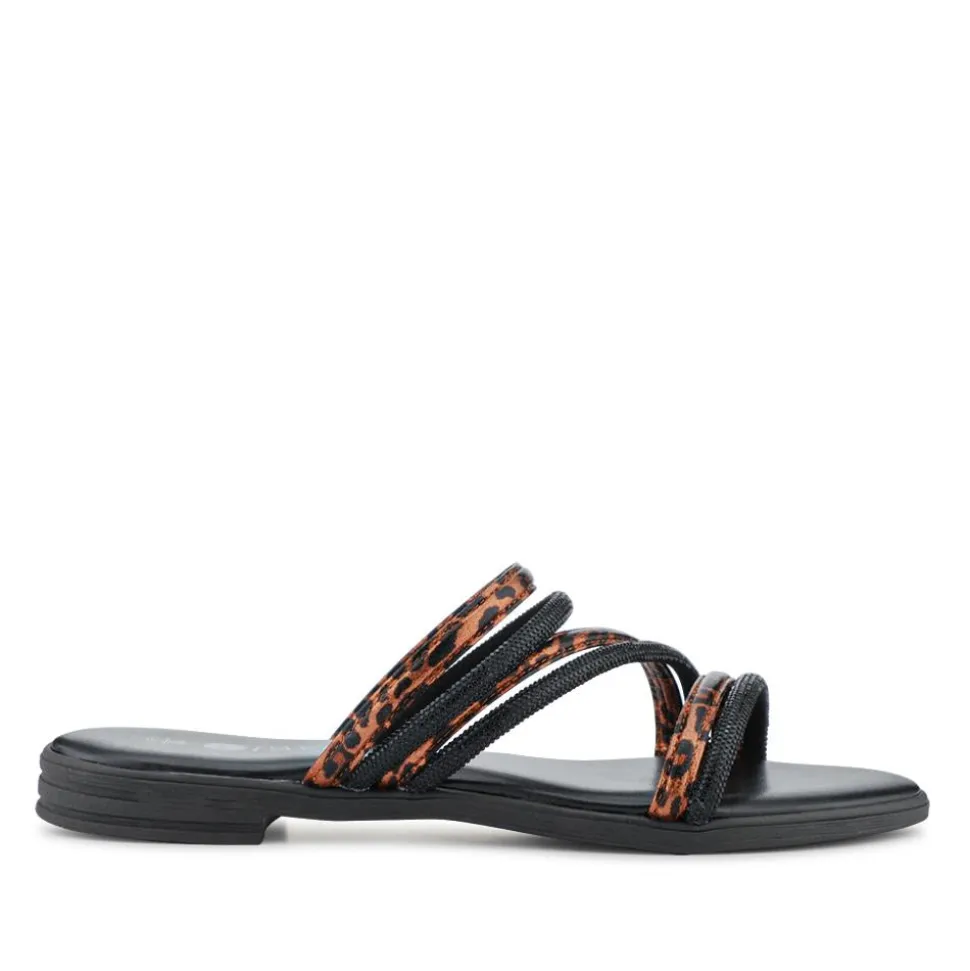 Strappy Cushioned Mules - Black Leopard