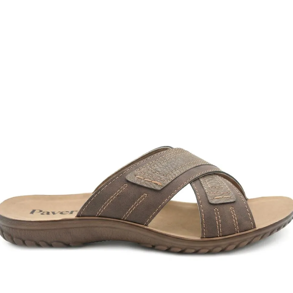 Strappy Cushioned Slip On Sandals - Brown
