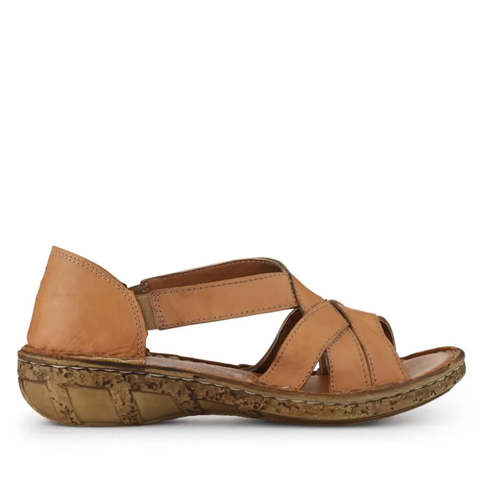 Strappy Elasticated Leather Sandals - Camel