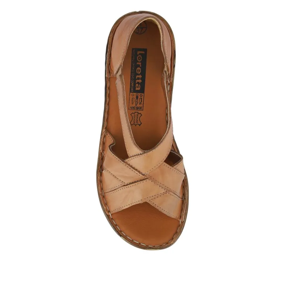 Strappy Elasticated Leather Sandals - Camel