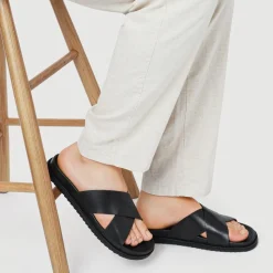 Strappy Leather Slides - Black