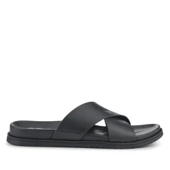 Strappy Leather Slides - Black