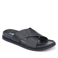 Strappy Leather Slides - Black