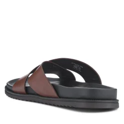 Strappy Leather Slides - Brown