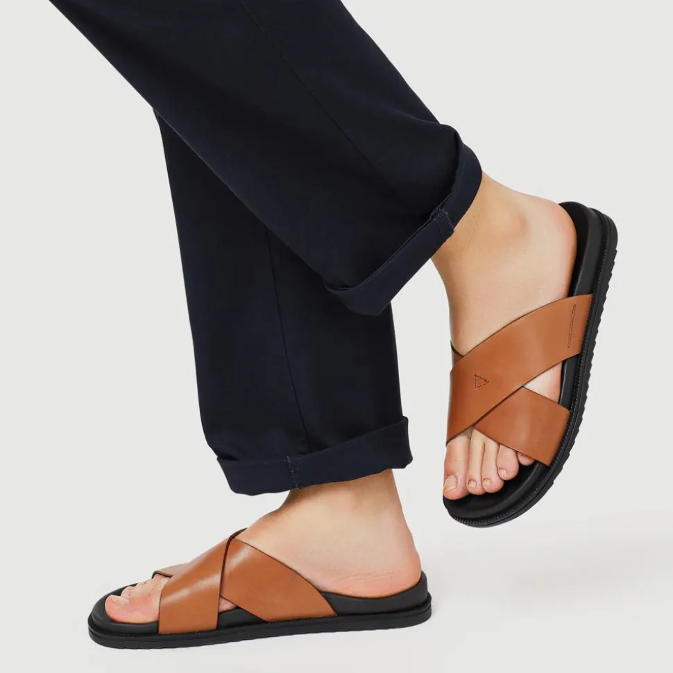 Strappy Leather Slides - Tan